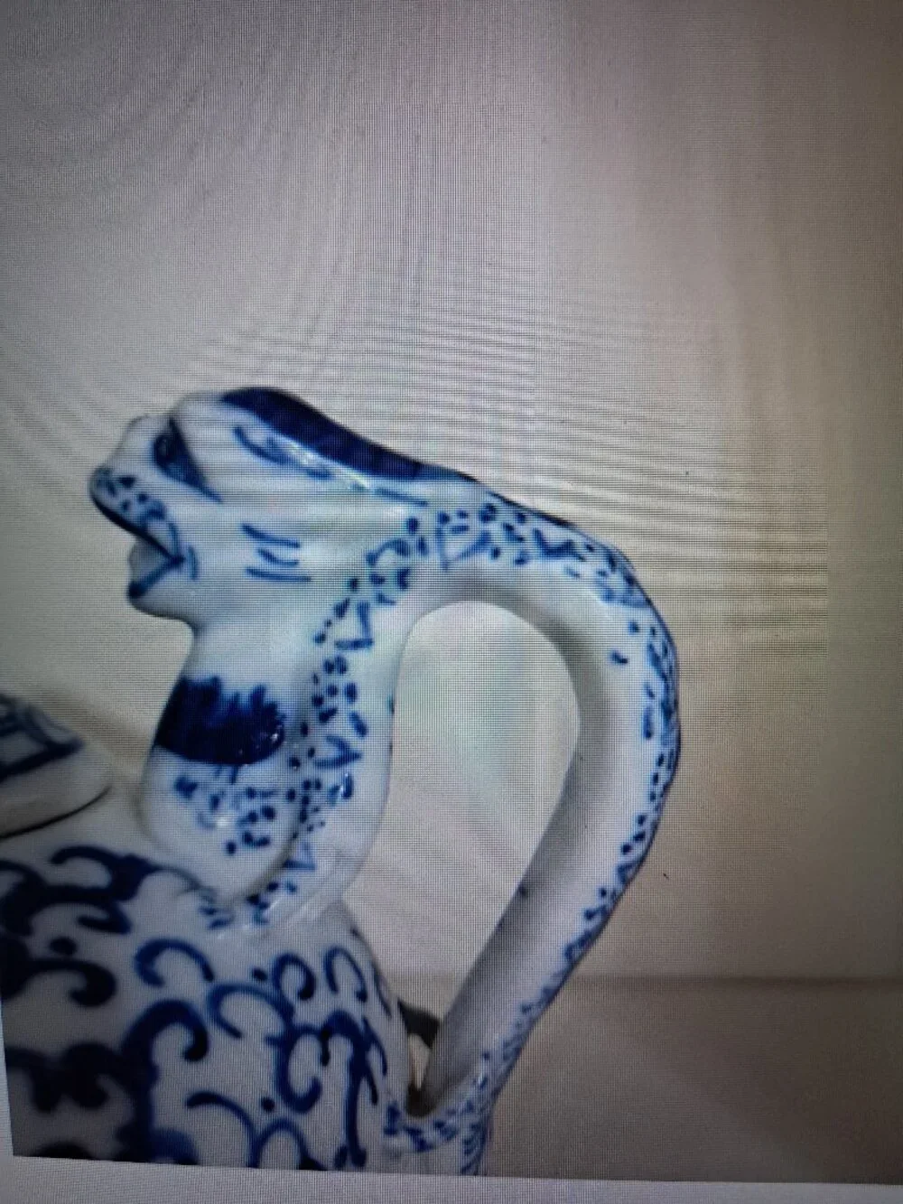 Vintage, Chinese Blue and White Porcelain Dragon Teapot Marked